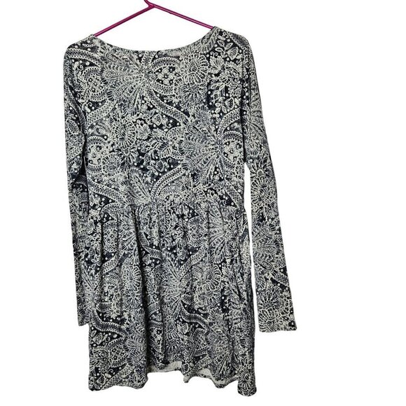 Peruvian Connection Long Sleeve Paisley Floral Dress Navy White Pockets Cotton M - Picture 9 of 9